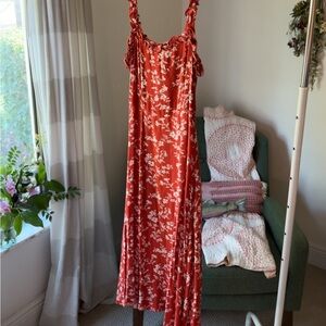 Lulu's Red Floral Midi Dress